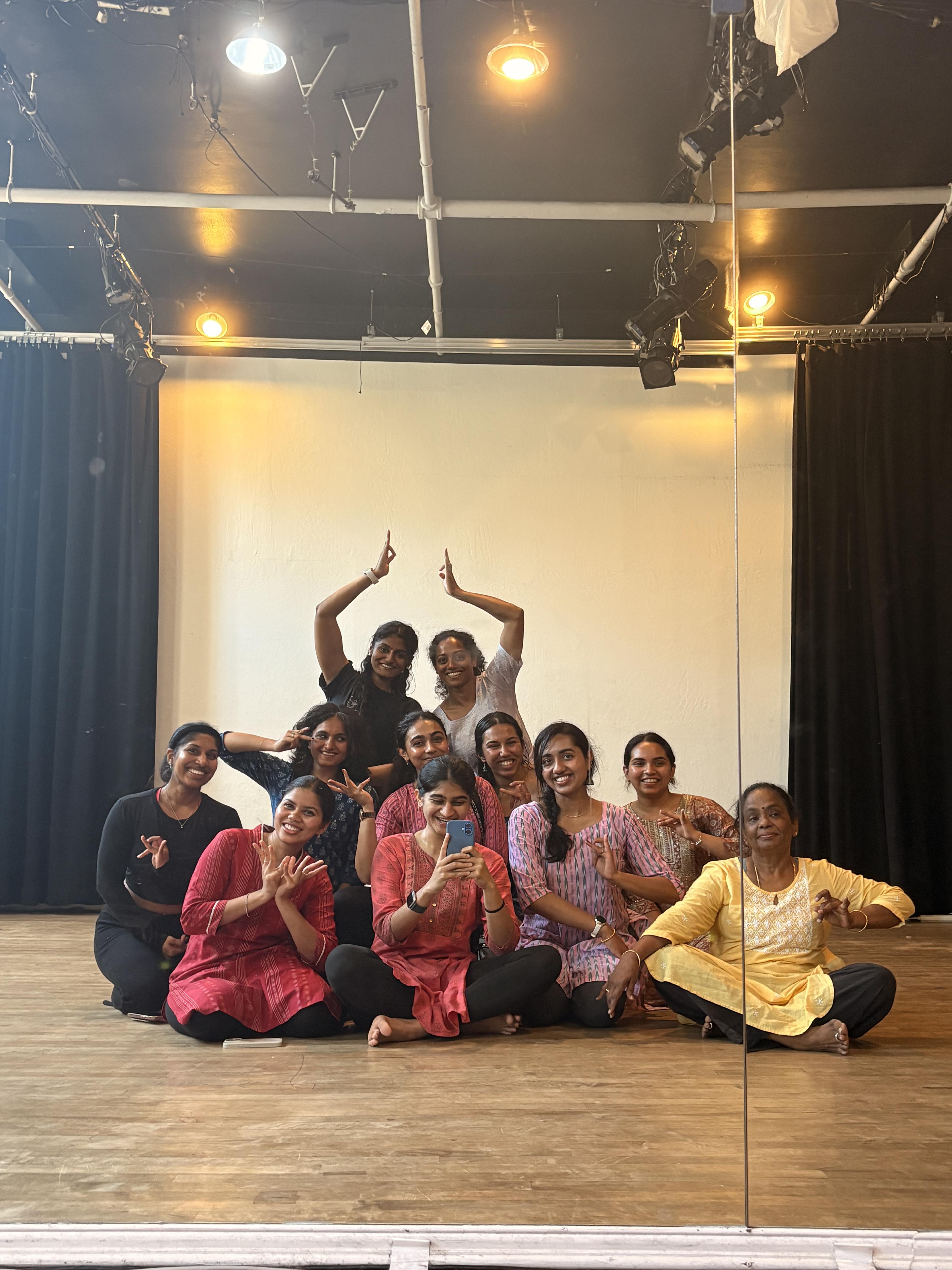 Close-up of Bharatanatyam hand gestures at an SF Adavu session